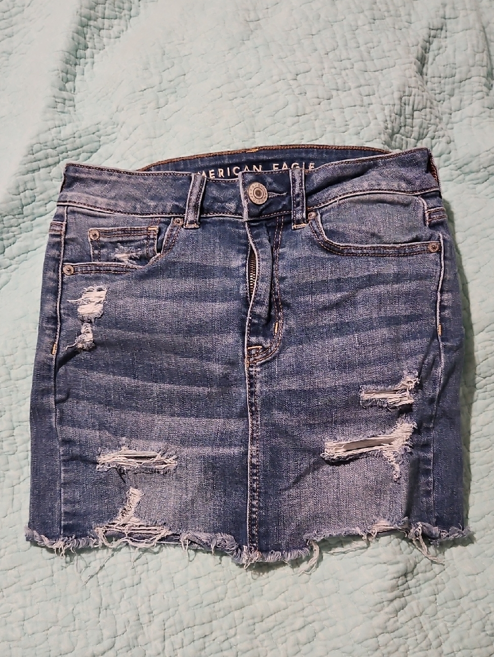 American Eagle Outfitters Blue Distressed Denim Mini Skirt